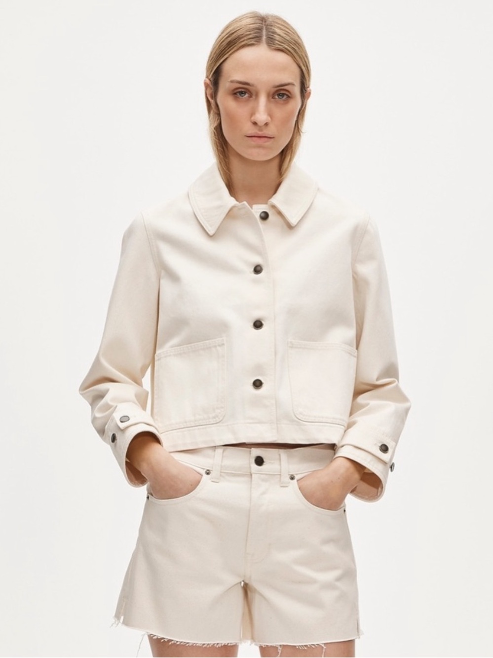 NWT J. Crew Cropped Barn Jacket in Denim Ecru Wash size XXS CS395 $148